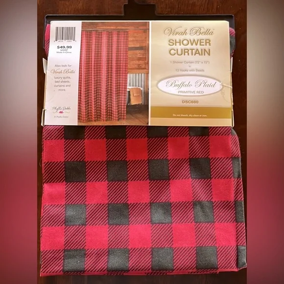 Virah Bella shower curtain red black plaid buffalo plaid 72x72 DSC680 ph…