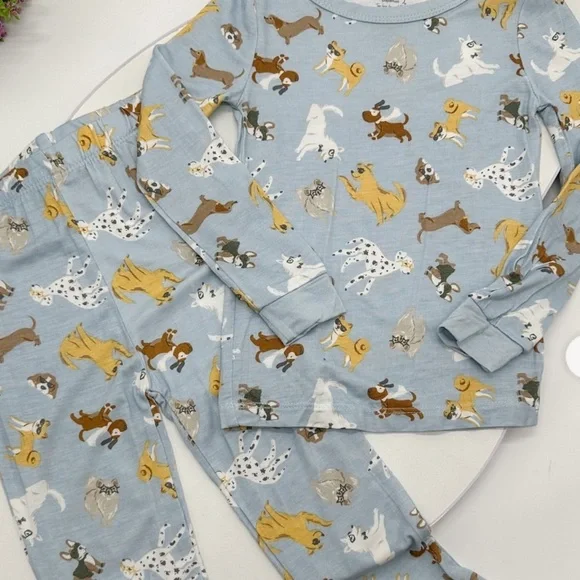 Milk berry puppy print Kids Pajamas with Dog Print - Blue 18 M