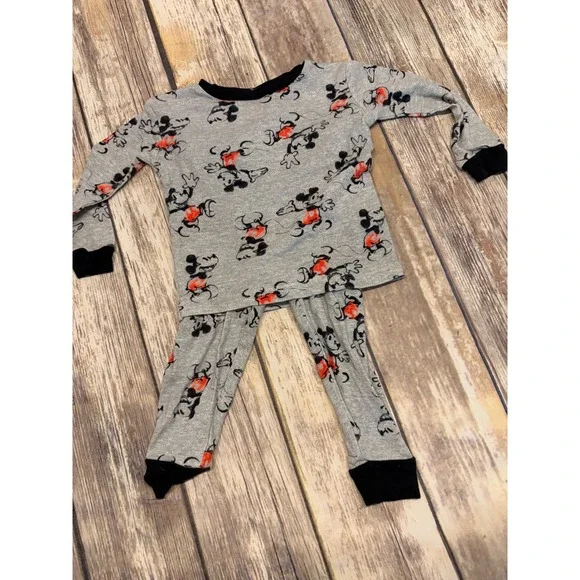 Disney Junior Mickey Mouse Toddler‎ Pajama Set Gray Long Sleeve Pants 2T Cotton