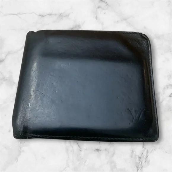 LOUIS VUITTON Bifold Wallet Black Leather
