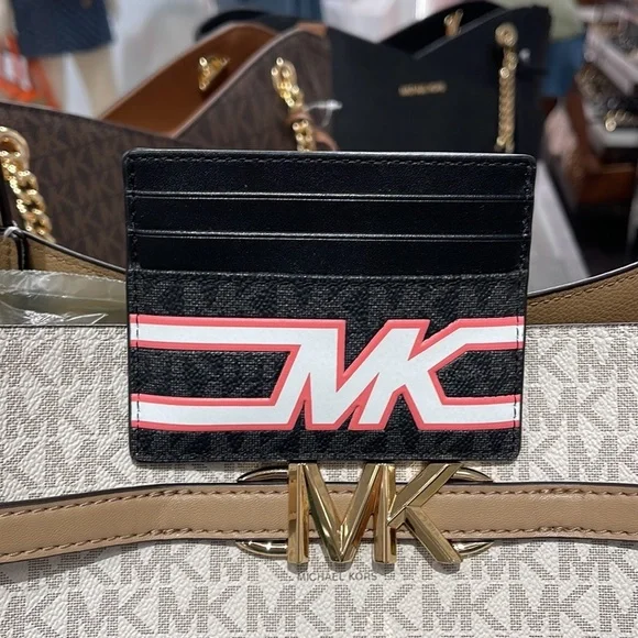 MICHAEL KORS MENS Cooper Graphic Logo Tall Card Case Style# 36S3LCOD2B PINK  NWT