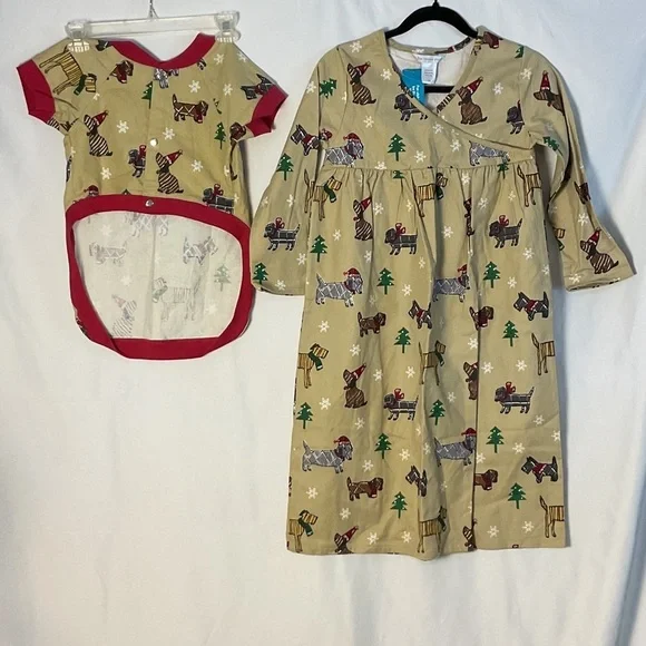 NWT Company Store Dapper Dogs Christmas matching kids nightgown & dog pj