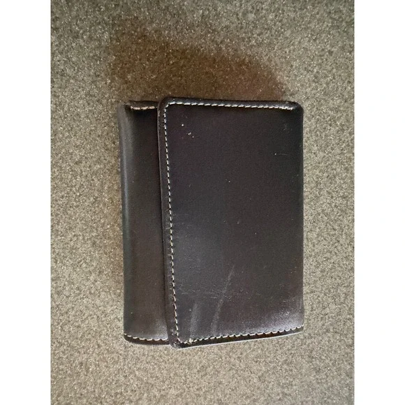 George Mens Black Leather Trifold Wallet Contrast Stitching Dual ID Window