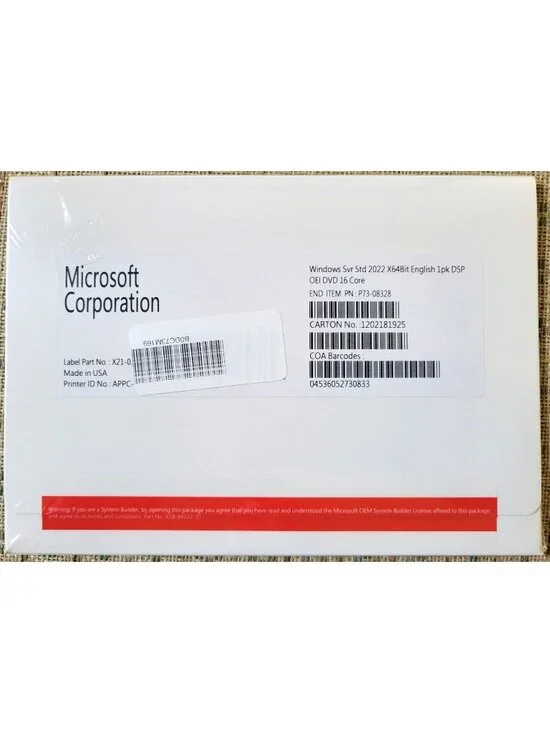 Microsoft Windows Server 2022 Standard Base License with media and key 16 Core