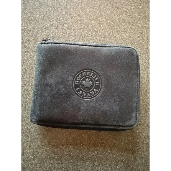 Richelieu Canada Mens Black Deerskin Leather Zip Around Bifold Wallet Maple Leaf