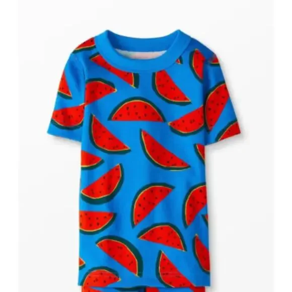 Hanna Andersson Summer Sweet On Equator Blue Watermelon Pajama Top Tshirt 6-7