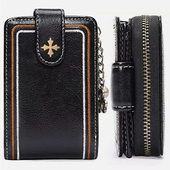 PU Leather Clutch Multi-card Organ Style Coin Pocket Buckle Secure Wallet