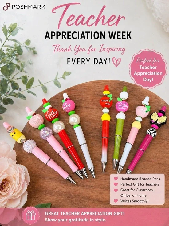 Handmade Teacher Appreciation Beaded Pens - Pink, Red, Green - pick 3