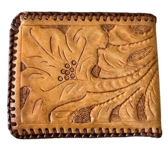Vintage Tooled Leather Wallet GB initials