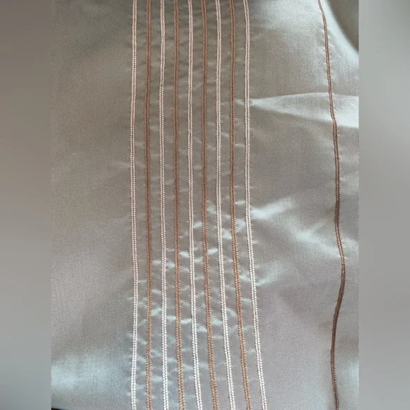 Fabric shower curtain - Sea glass blue with brown and white stitched stripes