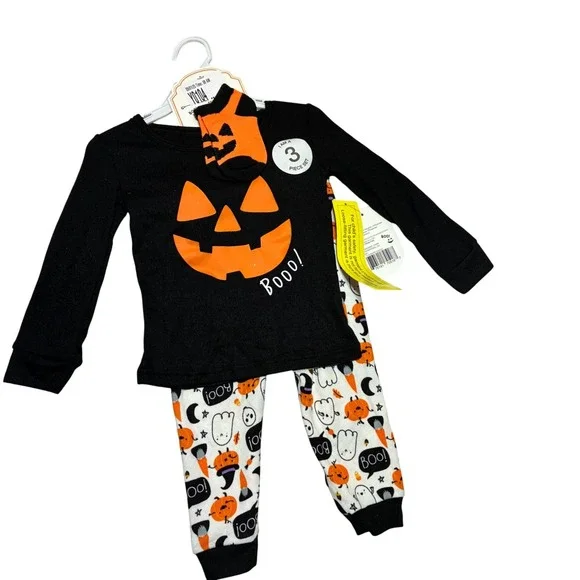 Modern Kids Halloween Pajamas Set‎ - 3 Piece Outfit, 24 Months, Pumpkin Ghost