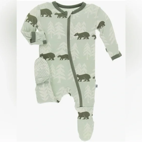 KicKee Pants Print Footie with Zipper Aloe Bears and Treeline bamboo pajamas