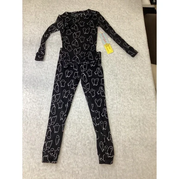 Cat & Jack Kids Black White Ghost Print Pajama Set 2pc Size 4 Halloween Snug Fit
