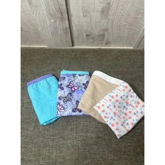 Hanes Girls Sz 12 Assorted Briefs Underwear Butterfly Polka Dot Panties Pk of 4