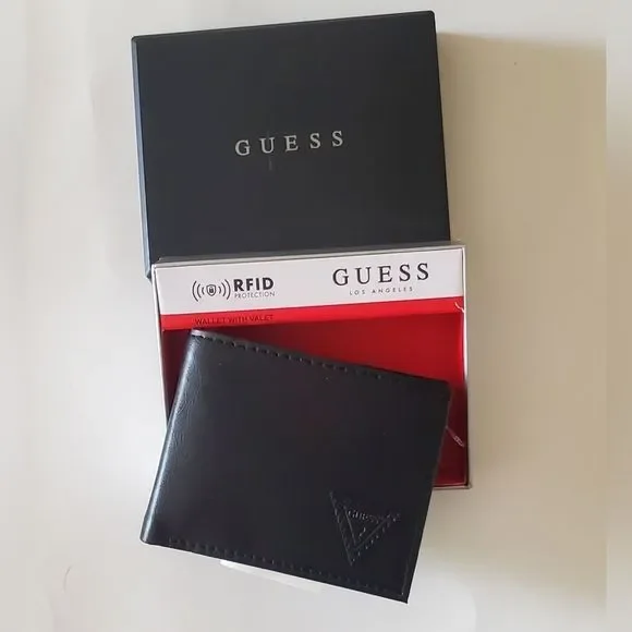New guess mens real leather wallet