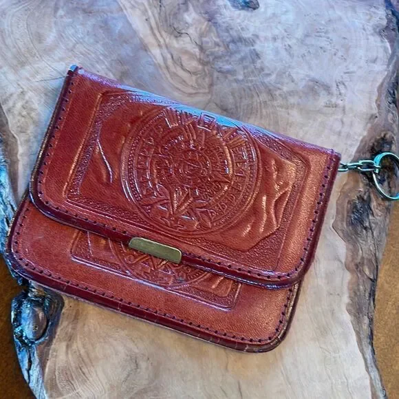 Vintage Hand Tooled Wallet with Mirror & Key Ring