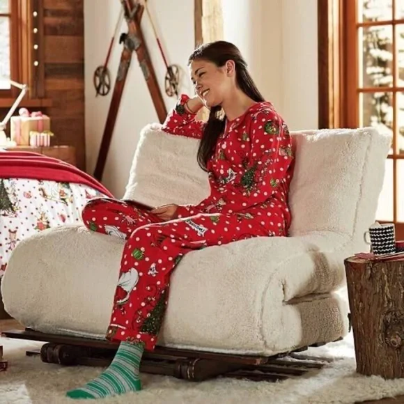 Dr Seuss The Grinch Red Dot Flannel Pajama Set - PB Teen