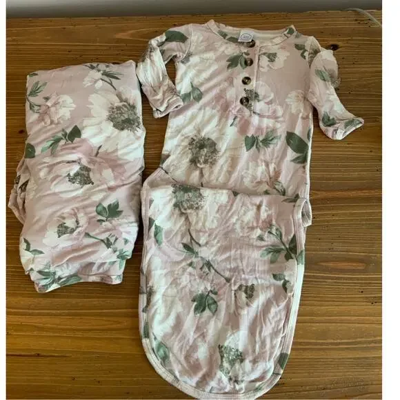 Lou Lou and Company newborn Pink floral gown and swaddle blanket‎