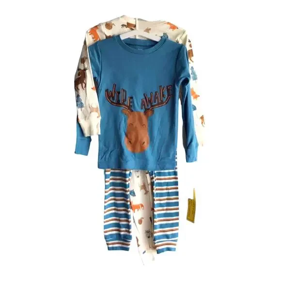 NEW Toddler 4PC Moose LONG SLEEVE SNUG FIT 3T PAJAMAS Carters BoysPJS Tops Pants