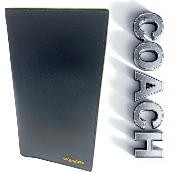 Coach Black Leather Passport Card Wallet Men’s Travel Organizer – Slim Design