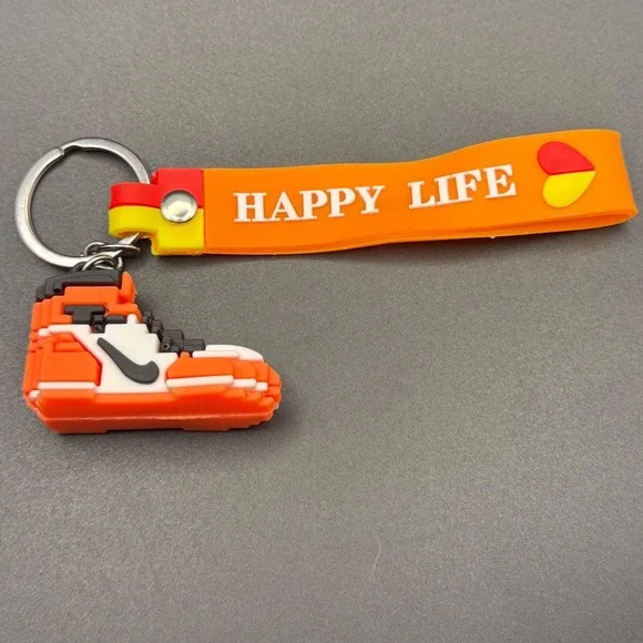 Orange Sneaker Keychain Happy Life Rubber Strap 3D Mini Shoe Bag Charm Accessory