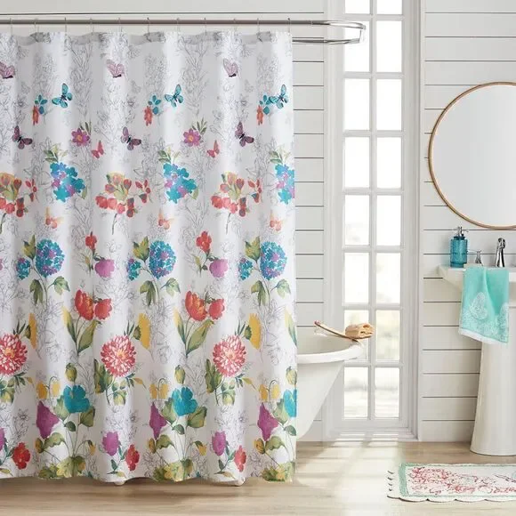 The Pioneer Woman Blooming Bouquet Floral Embroidered Cotton-Rich Shower Curtain
