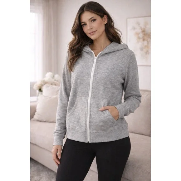 Lululemon Athletica Minimal Full-Zip Hoodie Women's Size‎ 2 Gray Kangaroo Pocket