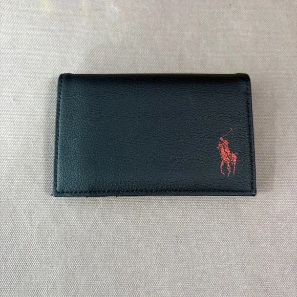 Polo Ralph Lauren Wallet Black Bifold Pebbled Leather‎ Red Pony Logo
