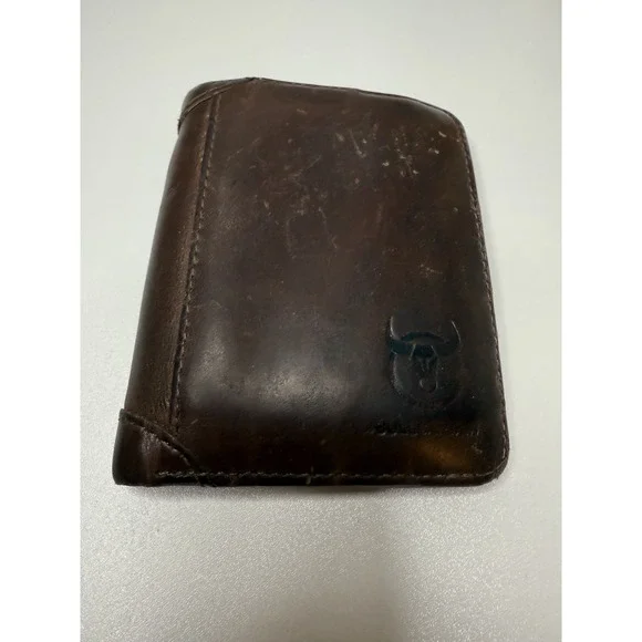 Bullcaptain Genuine Leather Trifold Wallet Brown RFID Style 3.5x4.5