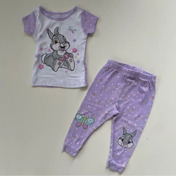 Disney Baby Girl Purple White Bambi Thumper Pajama Set Size 18 Months
