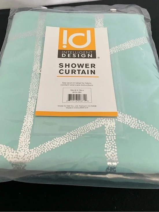 Intelligent Design Aqua Shower Curtain with White Dotted Grid