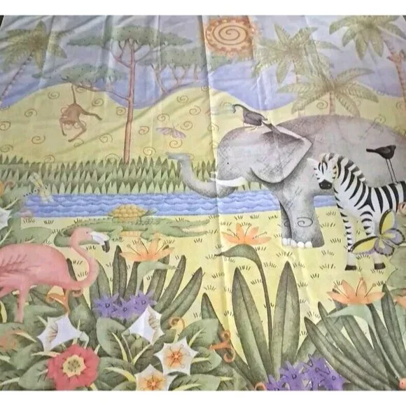 Jungle Animal Fabric Shower Curtain Elephant Monkey Flamingo Zebra Tropical Kids