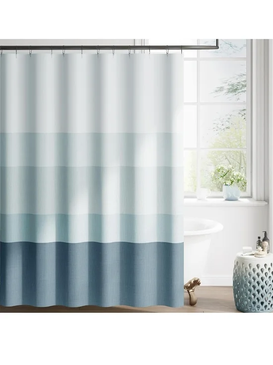 Like New Ombre Blue Shower Curtain Coastal Beachy Cottage Chic 70