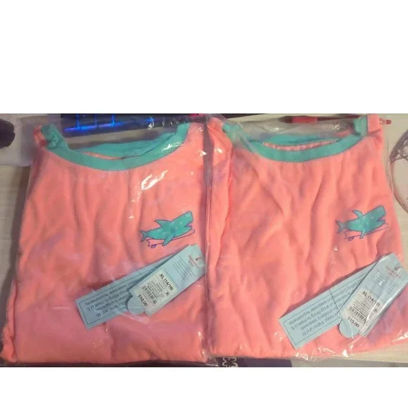 2 PACK! Cat & Jack GIRLS Shark Pajama Set Coral Teal SUMMER SHORTS XL 14/16 NWT
