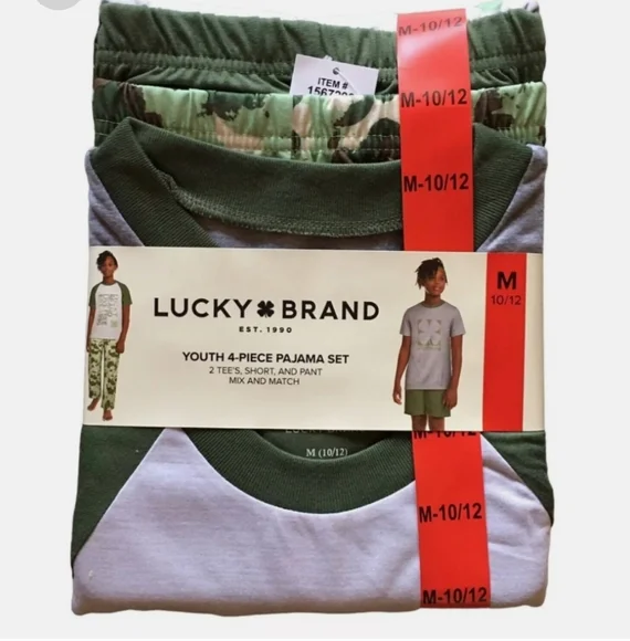 Brand New Boy's Size Medium 10/12 4 Pece PJ Set 2 Tee's Short & Pant