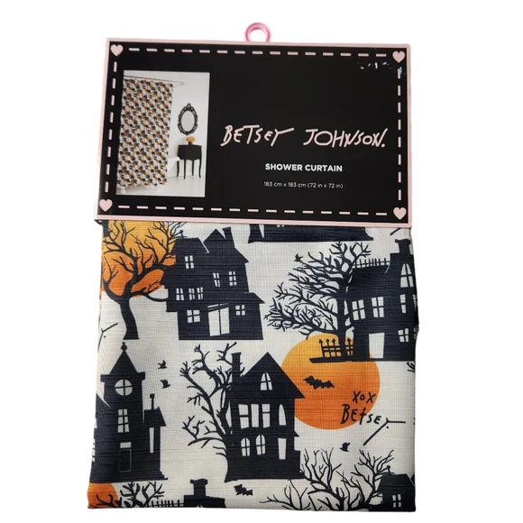 Betsey Johnson Haunted House Halloween Fabric Shower Curtain