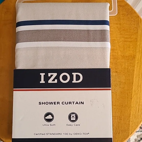 IZOD GRAY & BLUE STRIPED  SHOWER CURTAIN