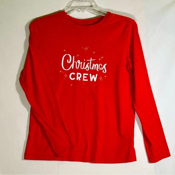 Cat & Jack Long Sleeve Christmas Crew Shirt Sleepwear Pajamas Red Kid's‎ L 12/14