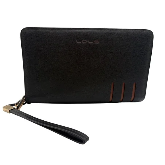 LDLS Double Zip Travel Wallet Mens OS Black Excellent Wristlet Clutch Organizer