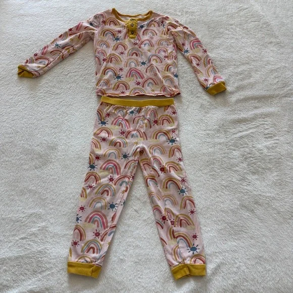 Kids Rainbow Sun Cloud‎ Pajamas Long Sleeve Henley Top Pants Set