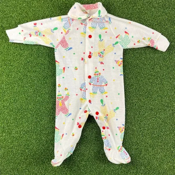 Vintage 80s 90s Gear Kids Clown Footed One Piece Pajama Sleeper Sz S