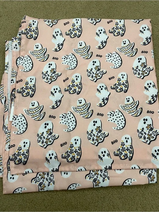 Peach Cute Ghost Pattern Polyester Shower Curtain - Cute Halloween Boo Print