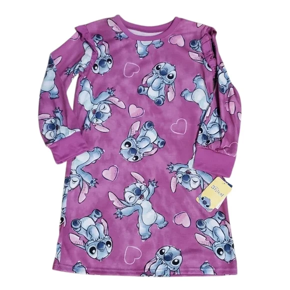 NWT Disney Kids Girl's Long Sleeved Stitch Nightgown Pajamas M 7/8