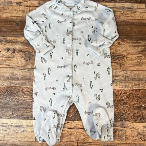 Hanna Andersson Organic Cotton Footed Sleeper Baby Boy 3-6m Squirrels Forest