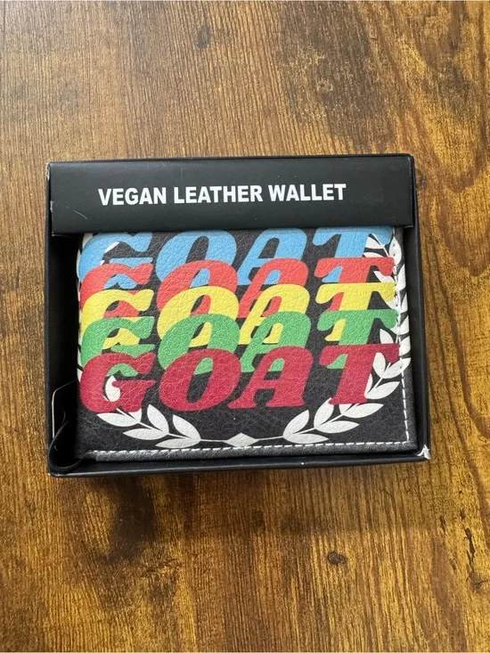 GOAT Vegan Leather Bifold Wallet Multicolor Graphic Double Sided NIB