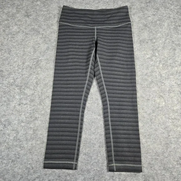 Lululemon Womens Gray Striped Wunder Under Crop Leggings 4