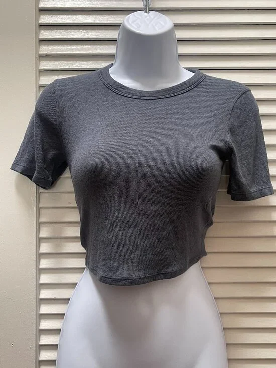 lululemon Ribbed Cropped Dark Gray Tee XS