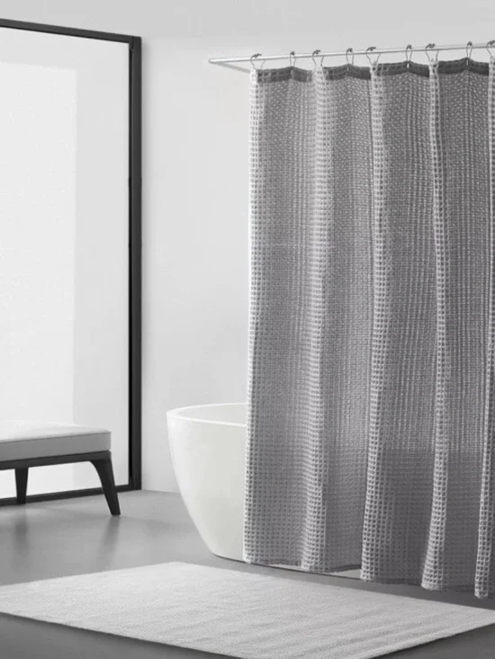 Vera Want Marled Waffle 70”x72” Shower Curtain, Aquamarine Gray883893730281