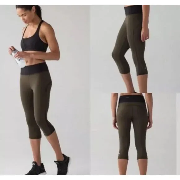 Lululemon Smooth Stride‎ Crop Size 10 Olive/Black