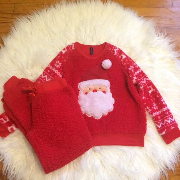 Kensie Girl Red Fleece Pajama Set Size Medium Holiday Christmas Santa Claus
